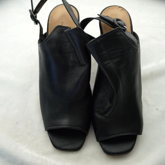 Banana Republic Black Leather Block Heel Sandals Size 9 Peep Toe Slingback Flawe - Picture 1 of 10